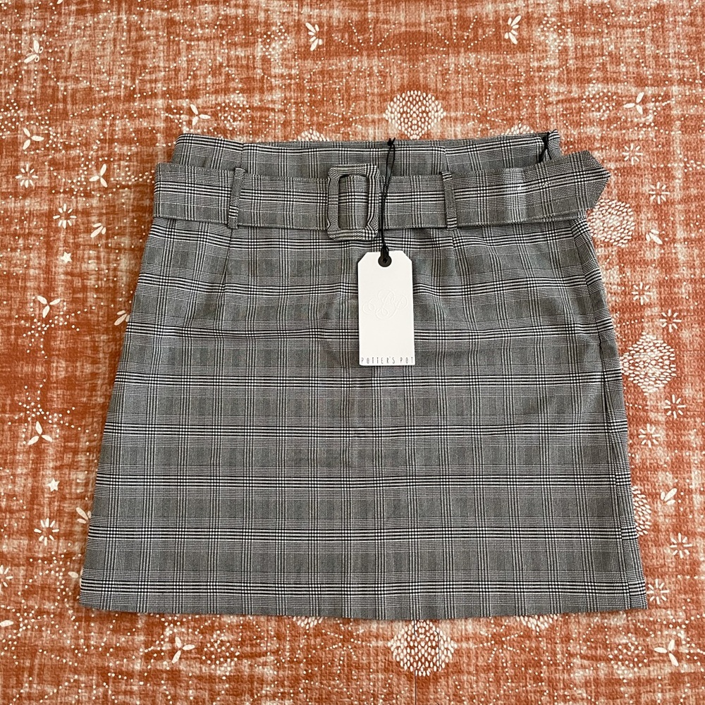 Plaid Belted Mini Skirt
